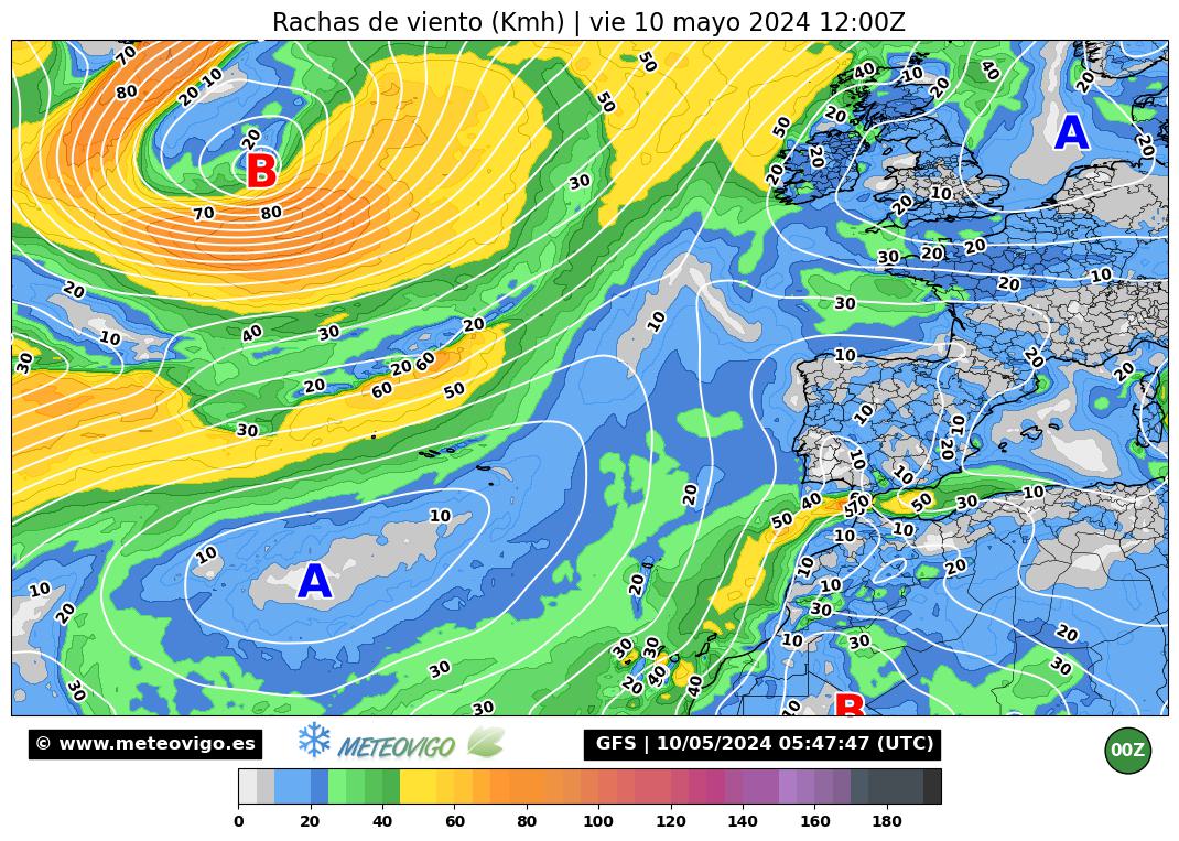 Atlántico Norte<br>Rachas de viento (Km/h)