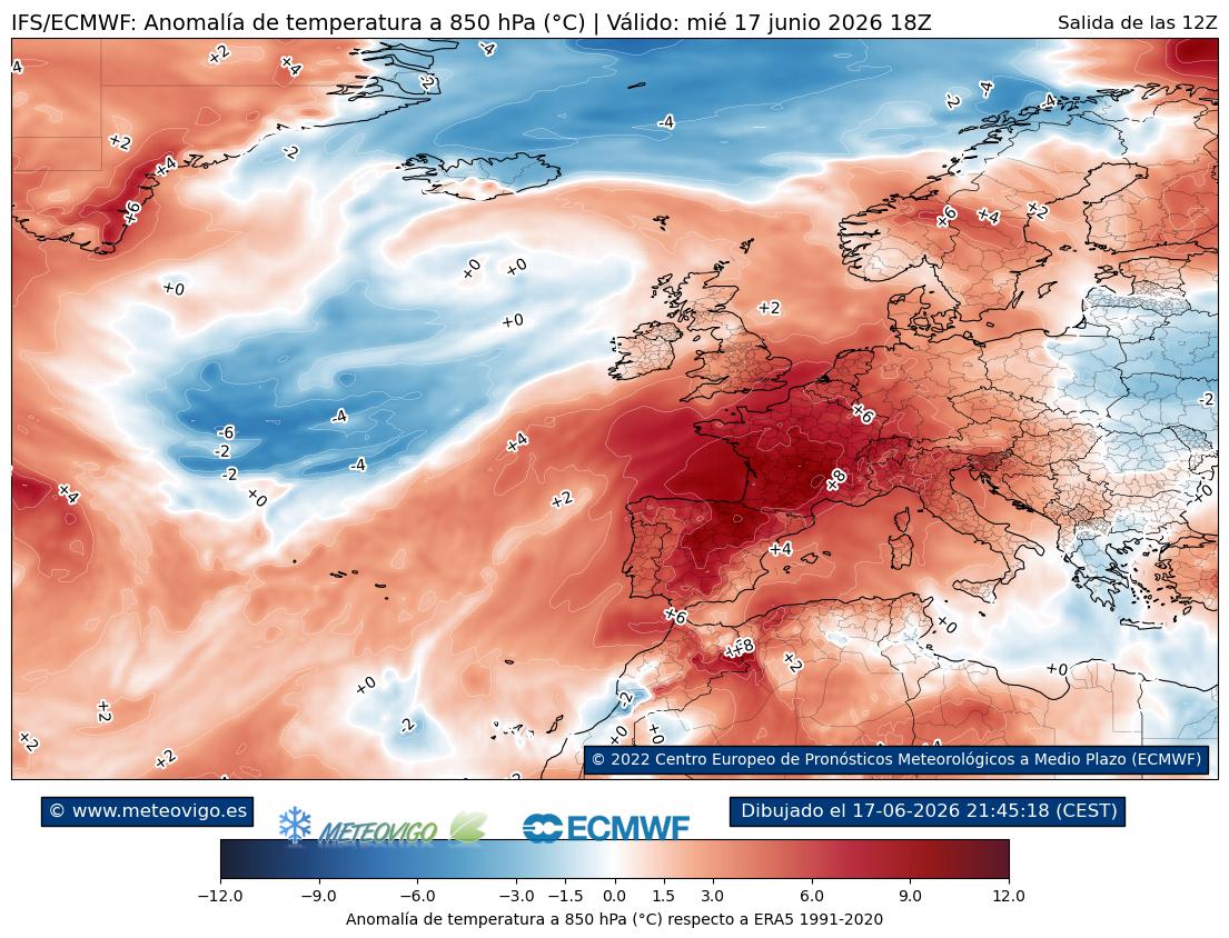 Anomalías térmicas a 850 hPa