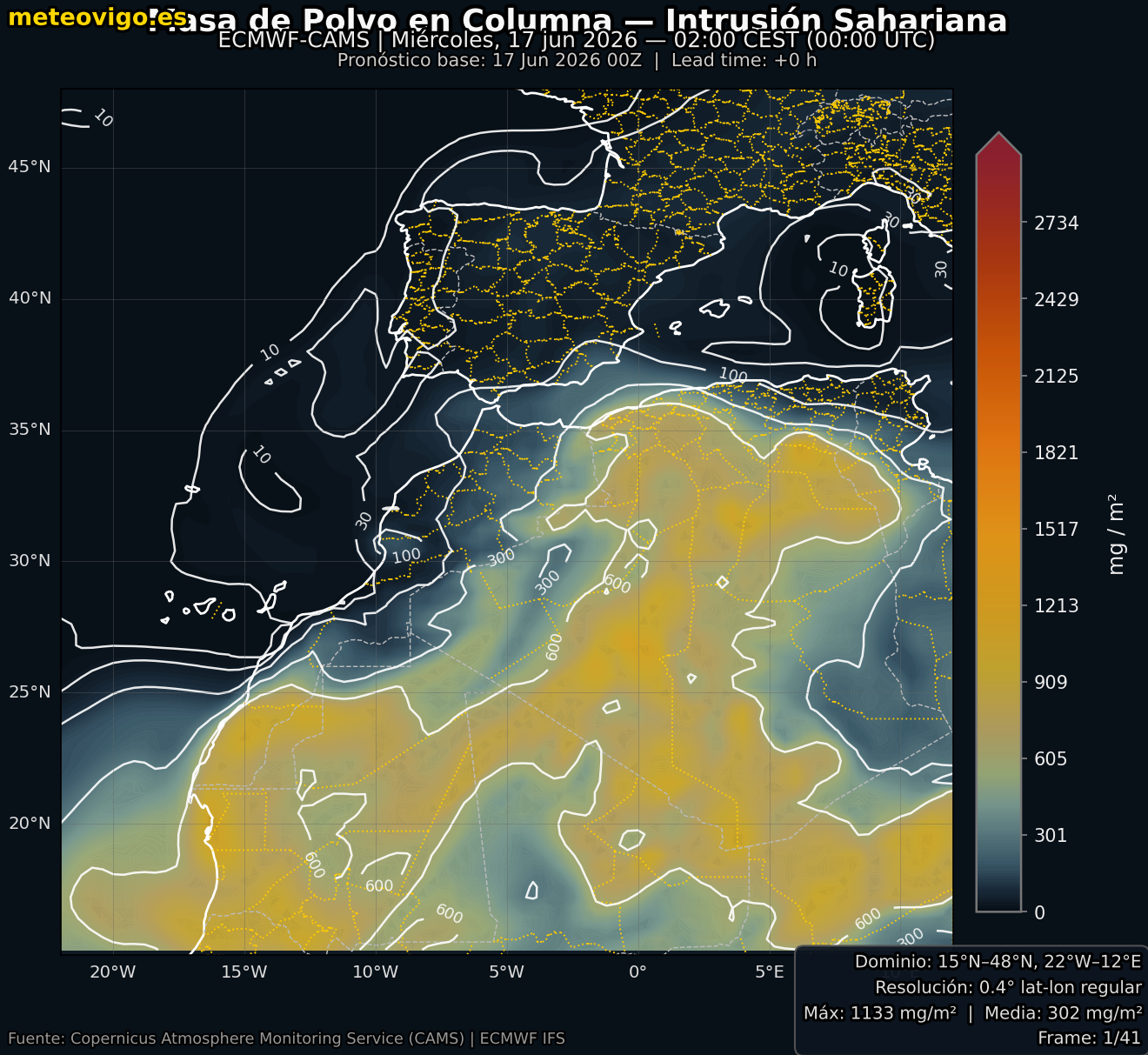 Polvo del Sahara (AOD 550nm)