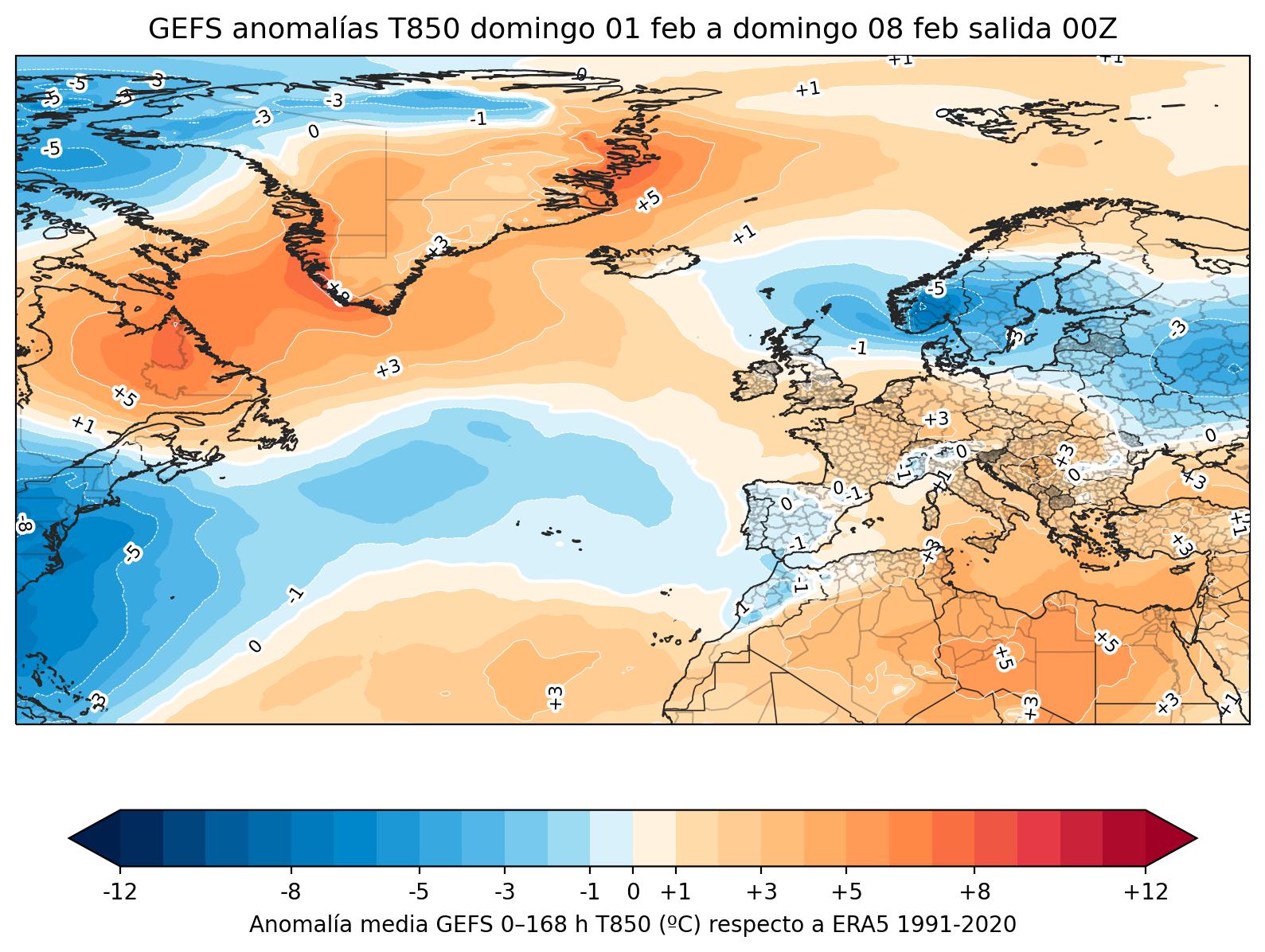 Anomal&iacute;as T&eacute;rmicas 850 hPa 1&ordf; semana - imagen 1